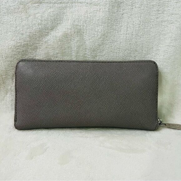 Michael Kors Large Pebbled Leather Continental Wallet Grey Zip Around - Picture 7 of 8